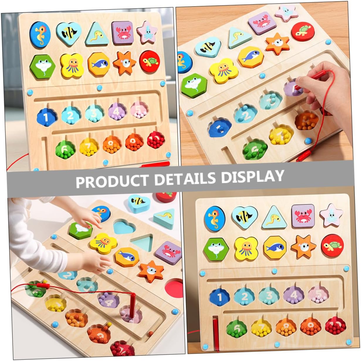 Educational Magnetic Color and Number Maze for Wooden Ocean Bead Board for Fine Motor Skills and Eye-Hand Coordination Color Sorting Puzzle for Learning and Play