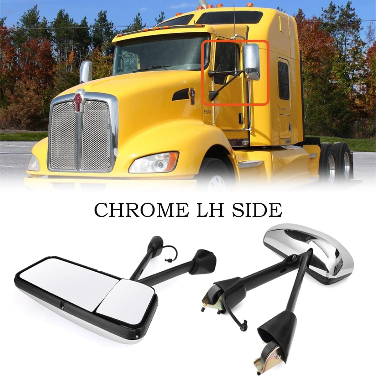 High Soar Door Mirror Assembly for Kenworth T660,Chrome Rear View Mirror Heated & Motorized for Kenworth T600 T800 T170 T270 T370 T440 Driver Left Side
