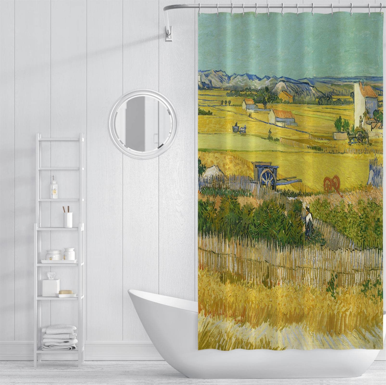 Autumn Farm Plant Scenery Cortina de la Ducha Artista Cortina de la duchas Farmhouse Style Bathroom Curtain 12 Hooks Fabric Yellow W200xL240cm