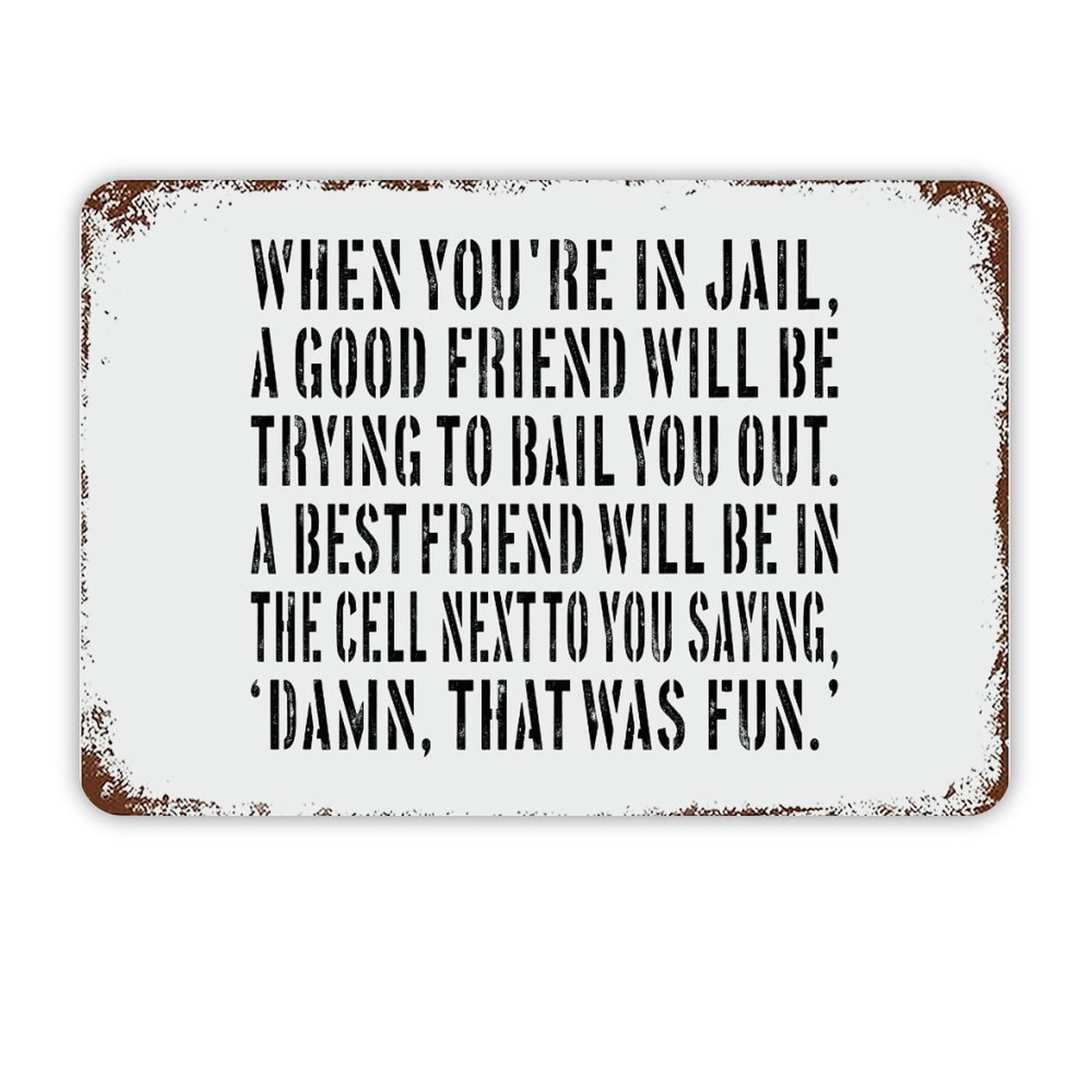 ENEDNATE When You are in Jail A Good Friend Will Be Trying to Bail You Out Vintage Metal Sign 8x12 Inch Modern Quote Waterproof Aluminum Tin Signs for Indoor & Outdoor Home Decoration Wall Art Poster