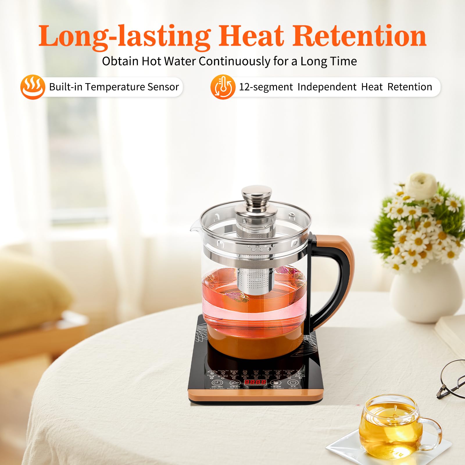 Hervidor Eléctrico De 1,8 L Con 18 Menús Tetera De Cristal Máquina Para Preparar Té Tetera De Cristal Hervidor Eléctrico Con Control De Temperatura