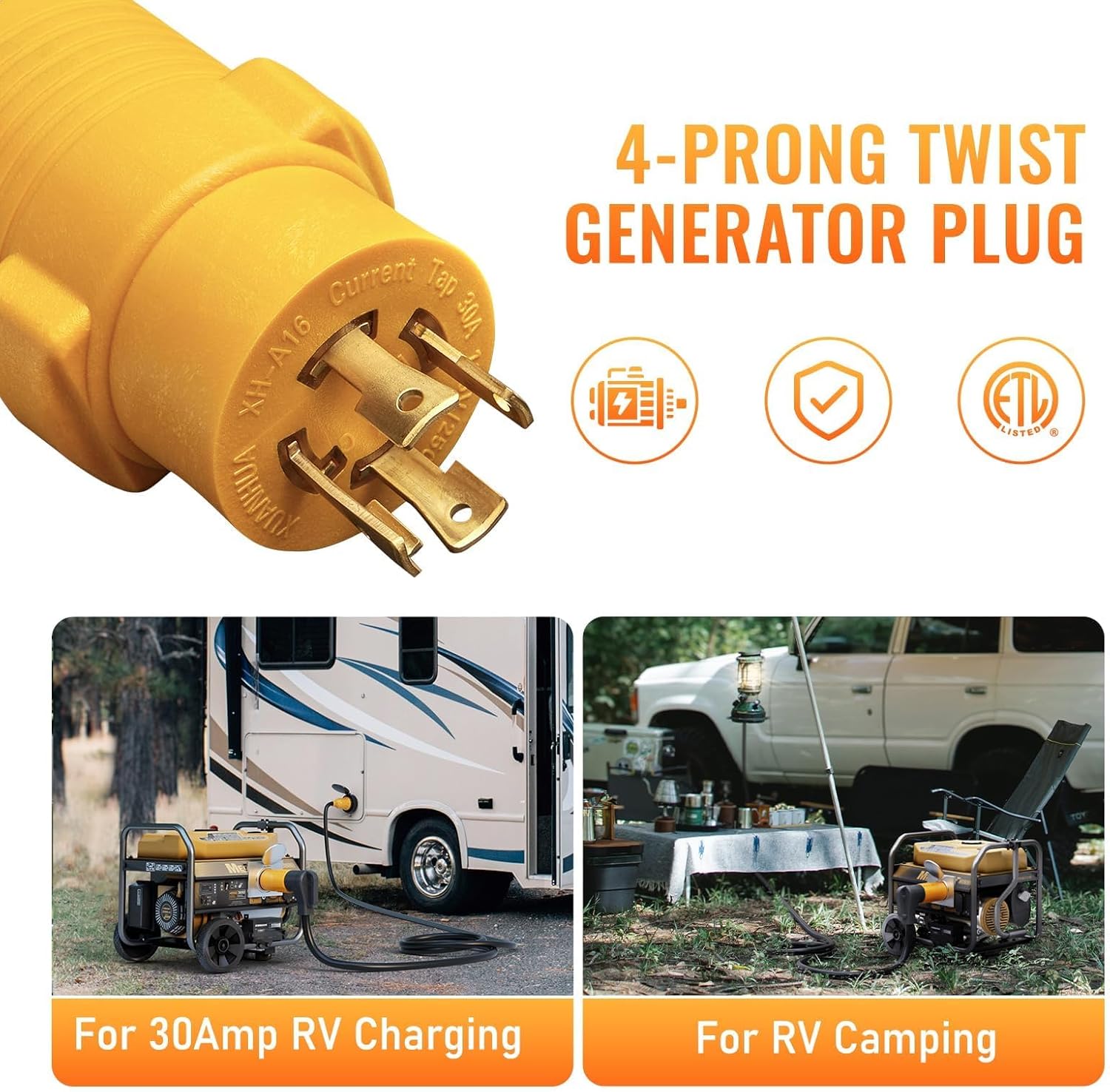 MECMO L14-30P to 5-15R 5-20R & TT-30R 30 Amp RV Generator Adapter, 4 Prong Twist Lock Generator L14-30P to 110V 5-15/20R T-Blade, 30A to 15A 20A Household Plug & 120V TT-30 Generator Distribution