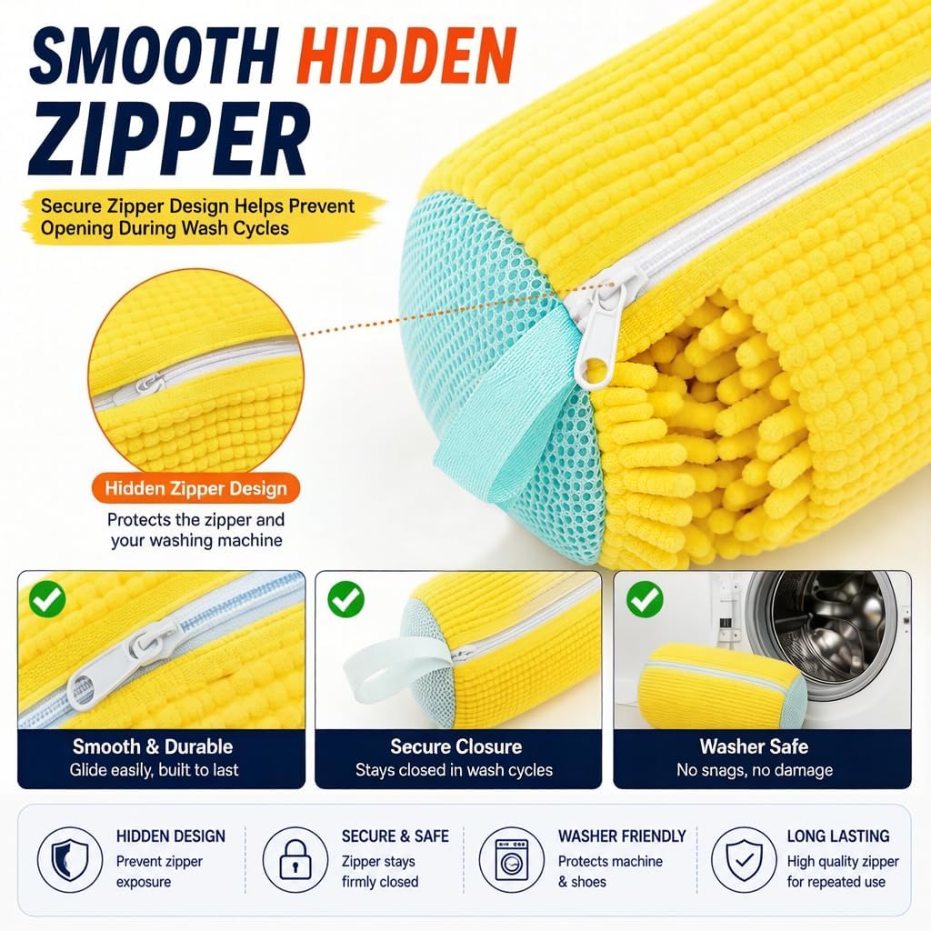 2-Pack Shoe Washing Bag for Washing Machine, Reusable Laundry Shoe Bag with Self-Locking Zipper, Shoe Protector Washing Pouch for Sneakers, Tennis Shoes & Casual Footwear