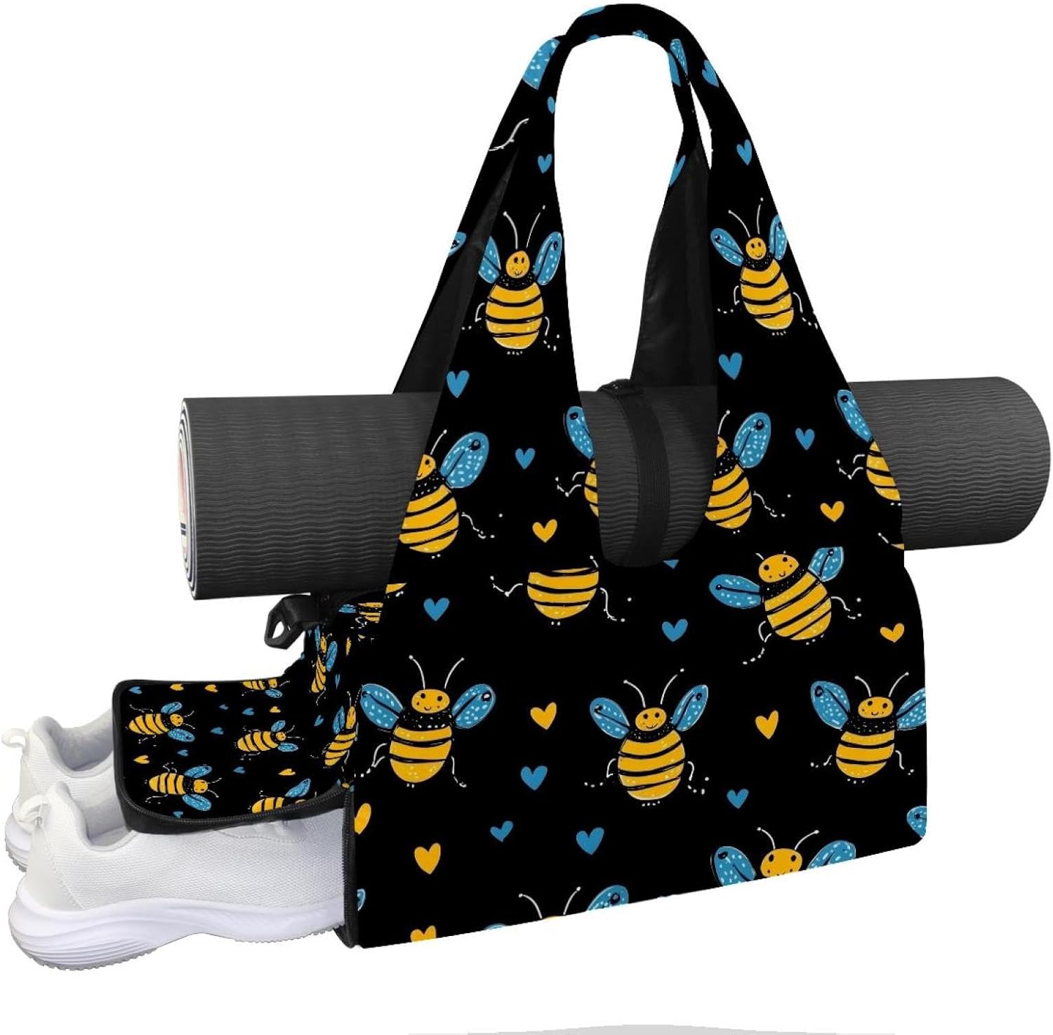 Yoga Mat Bag, Gym Workout Bag with Shoe Compartment, Rainbow Daisy Pilates Bag for Women, Quick Access Storage Yoga Tote Bag for Sports Travel Office
