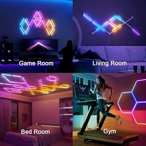 Miniatura 5 de VKTEKLAB Luces LED inteligentes de pared 9 líneas de luz 16  colores sincronización con música iluminación creativa de bricolaje compatible con