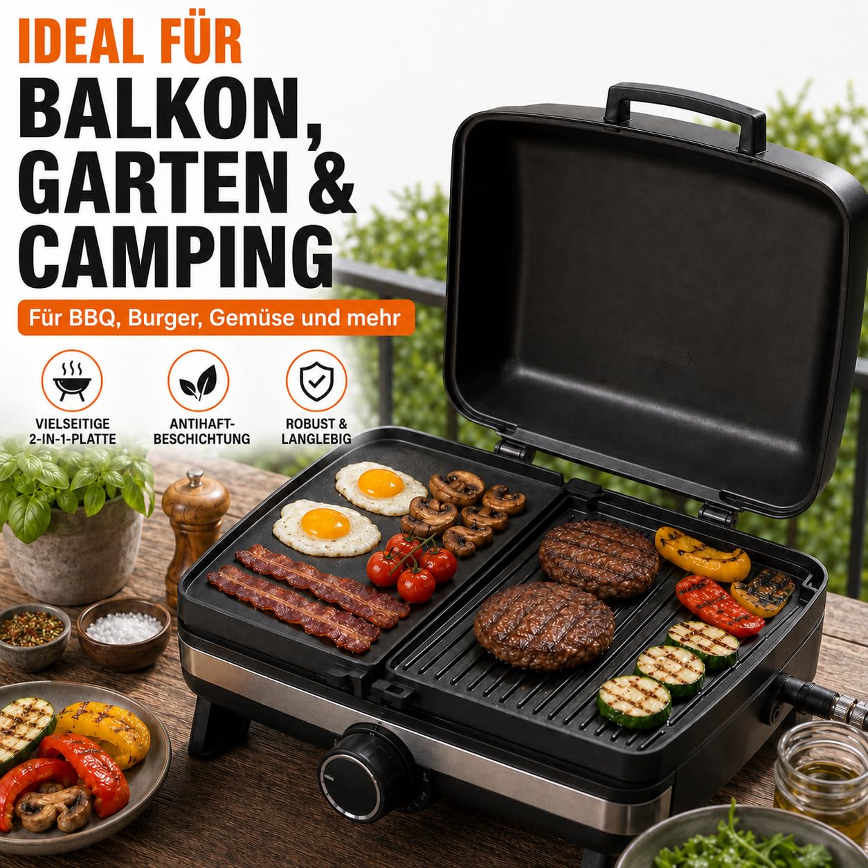 Uniflasy Gusseisen Grillplatte 32 x 24 cm kompatibel mit Enders Urban, Urban Pro, Explorer, Explorer Pro, Guss-Wendeplatte 1/2 Grillfläche, Grillpfanne Plancha 2075, nicht Urban II/Explorer II