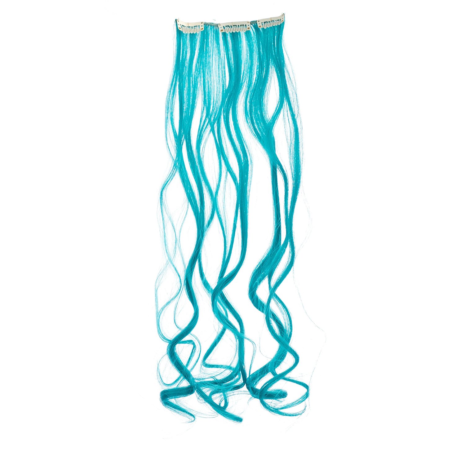 SWACC 7 Pcs Full Head Party Highlights Clip on in Hair Extensions For Women Colored Hair Streak Synthetic Hairpieces (20-Inch Curly, Teal Blue) - Image 6