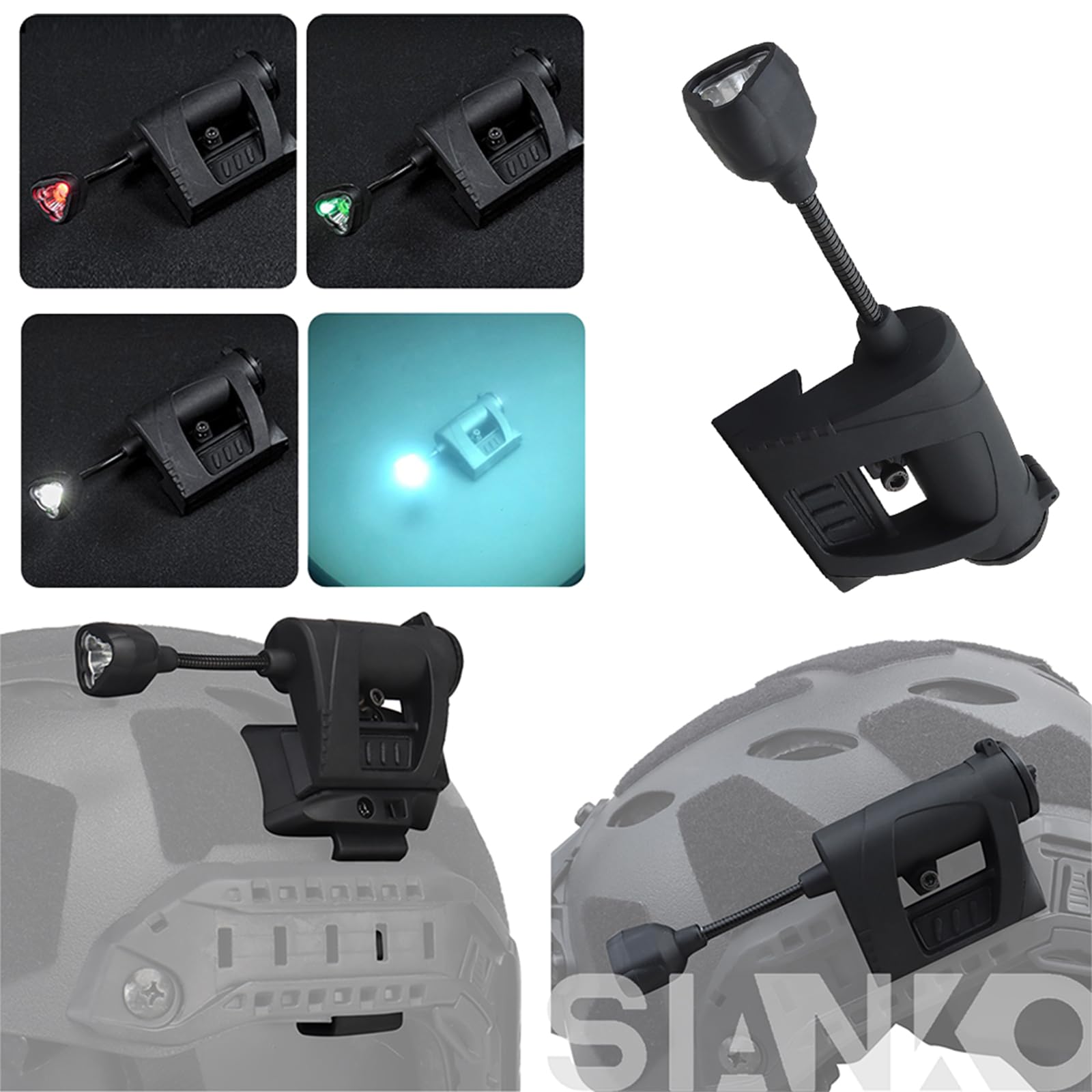 Lumière LED 4 en 1 pour casque de paintball d'airsoft, lumière infrarouge rouge, vert, blanc, pour casque Fast / SF/Ops-Core Arc Rail - Accessoires de combat militaires multifonctions
