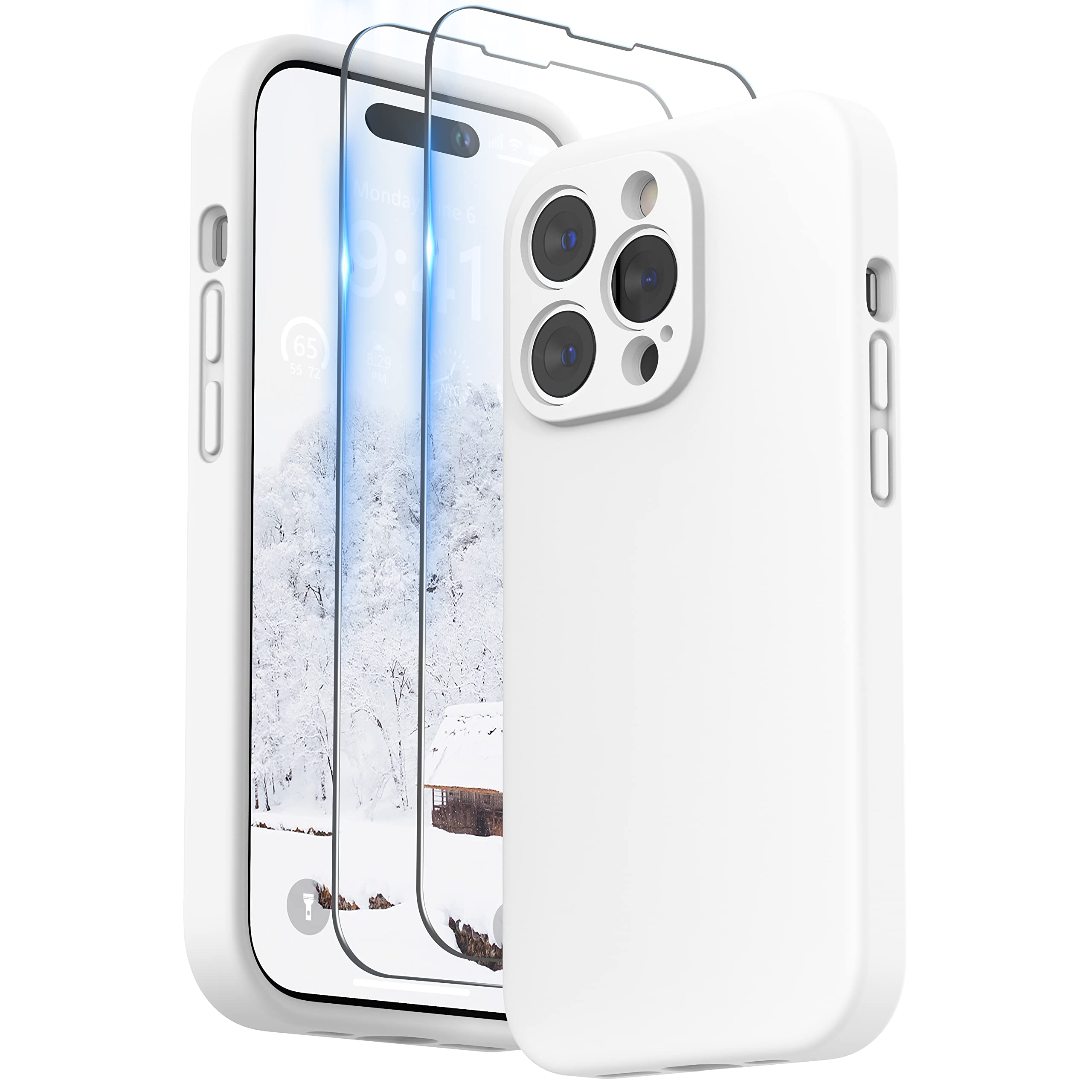SURPHY Designed for iPhone 14 Pro Max Case with Screen Protector, (with Camera Protection & Soft Microfiber Lining) Liquid Silicone Phone Case, White