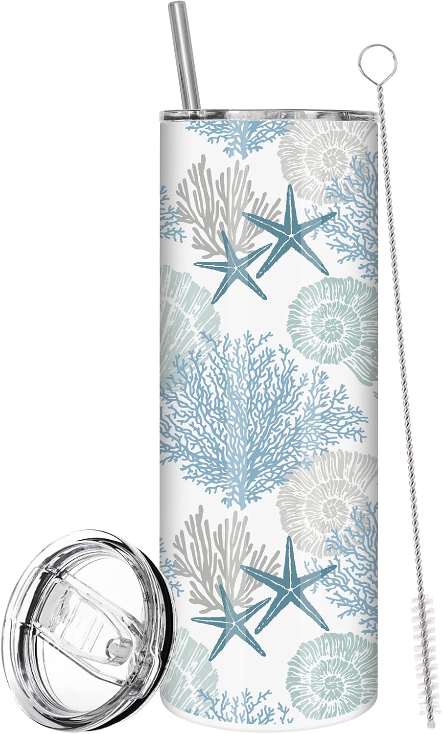 JarThenaAMCS Summer Ocean Tumbler with Lid Straw 20 Oz Starfish Seashell Coral Travel Mug Coffee Tumbler Cup Boxed for Gifts Hot and Cold Drinks Beach Sea Party Favor Supplies