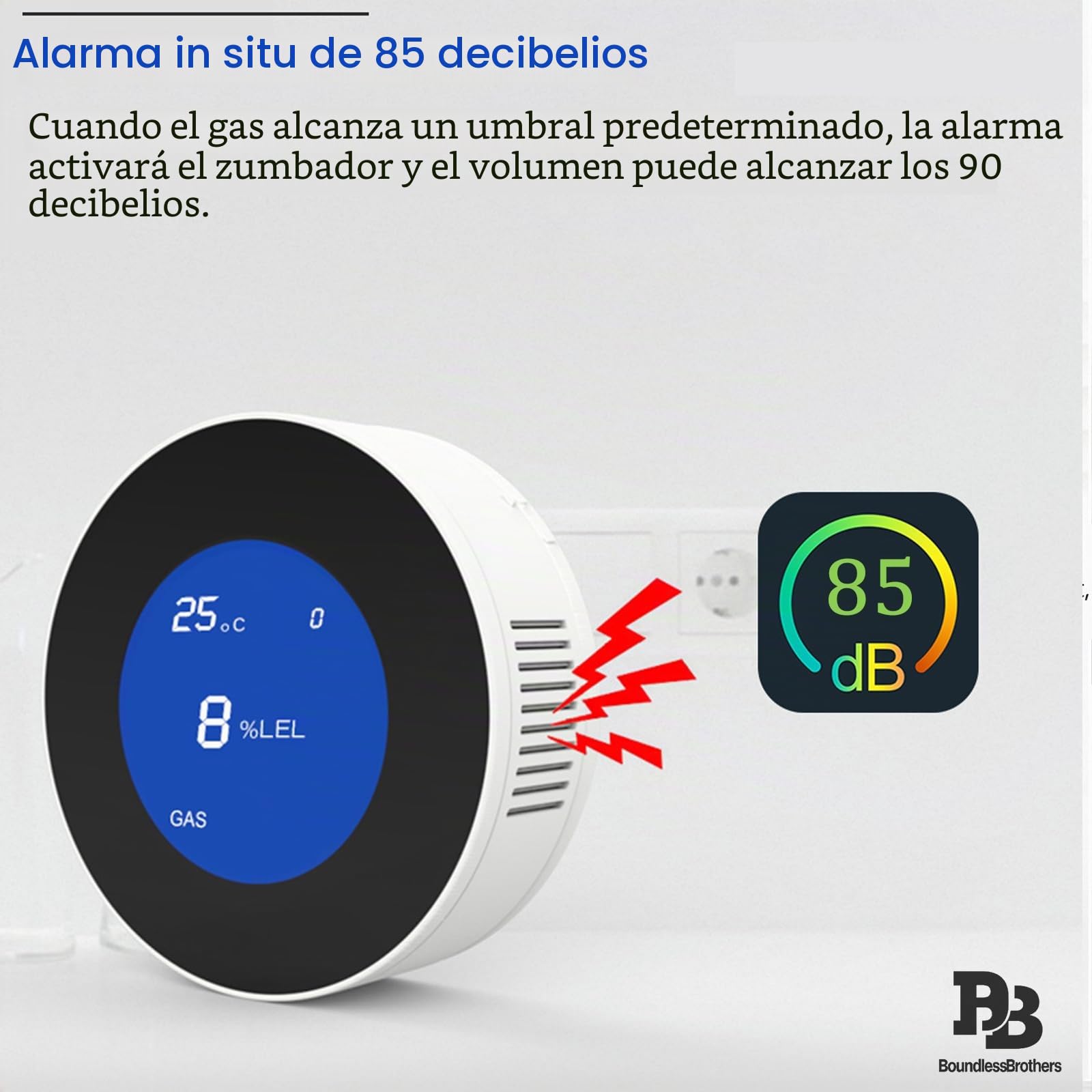 Detector de gas WiFi con LCD, detector de fugas de gas natural, gas embotellado/gas de carbón, alarma de 85 dB, control de aplicación, compatible con Alexa y Google Home, certificado EN 50194, fuente
