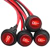 mankk 4PCS Waterproof Rocker Switch 12V Round Toggle Switch SPST 3 Pin ON Off Red LED Light with Detachable Wires for Car Auto Boat Trucks KCD1-5-101NW-R-X
