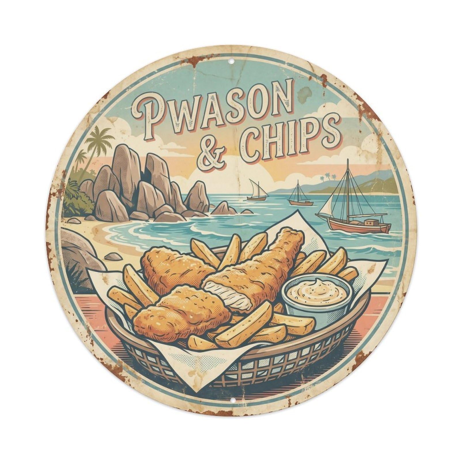 Seychelles Fish And Chips Retro Seafood Culture Metal Tin Sign