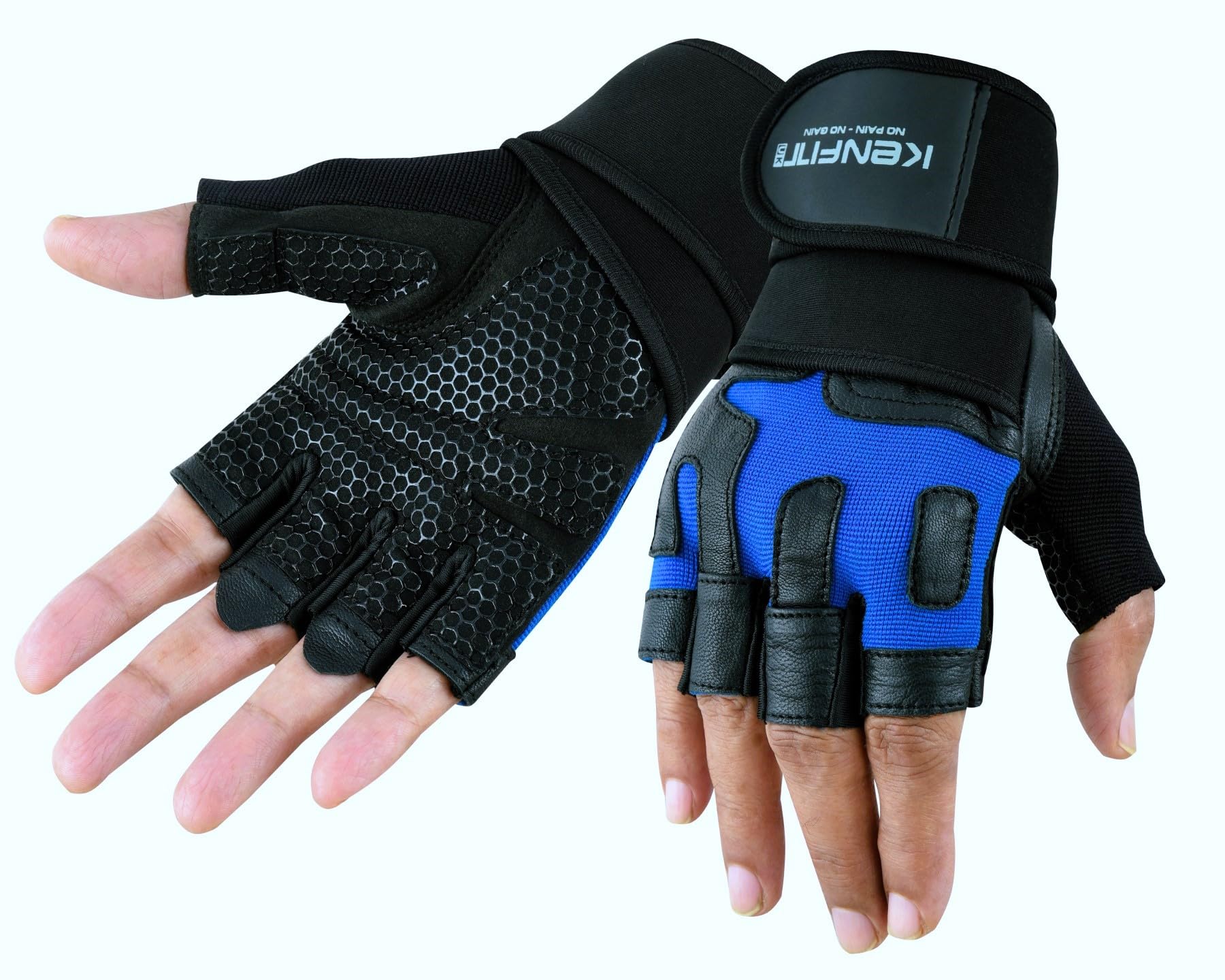 Kenfit Gen Z Weight Lifting Gloves – Leather Padded Grip Gym Workout Gloves with Long Wrist Wrap Support for Fitness Training, Cross & Bodybuilding for Boys & Girls, Black (S)
