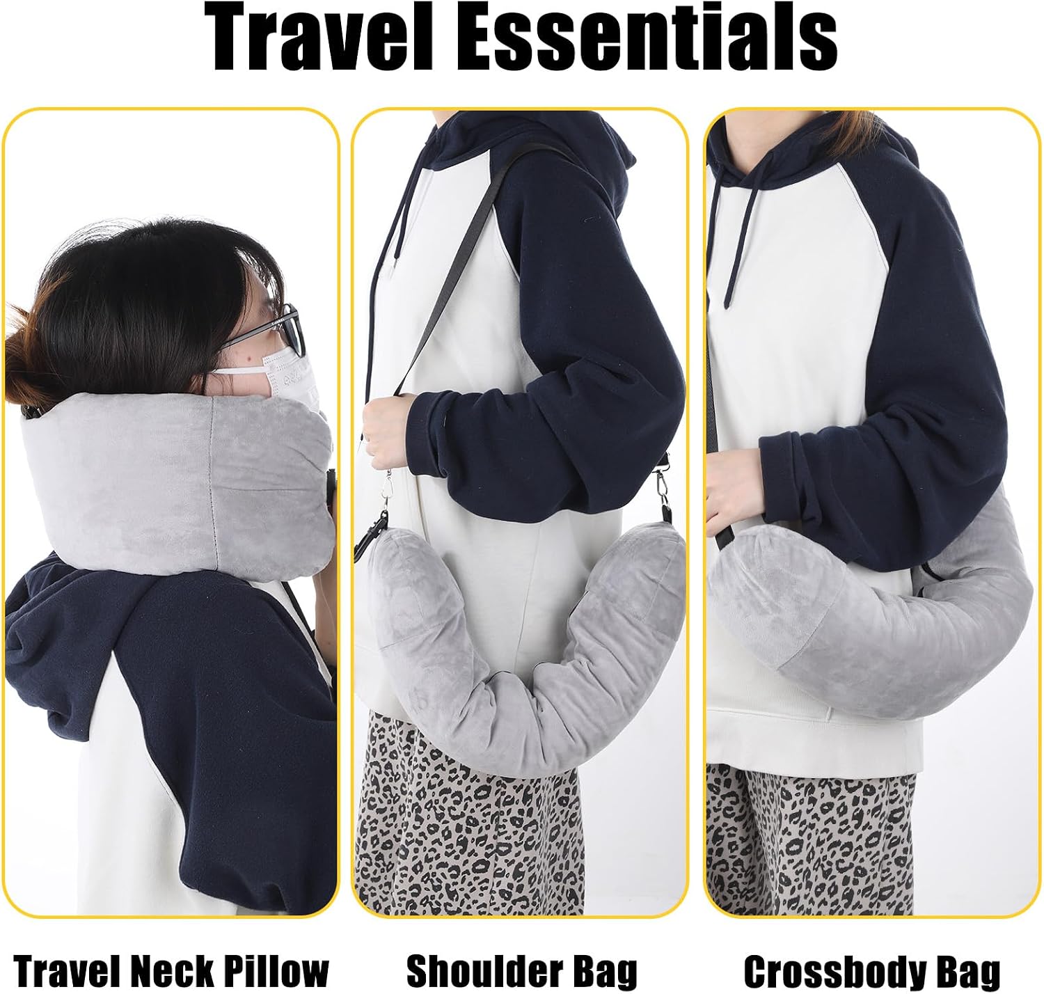 Stuffable Neck Pillow for Travel, Velvet Travel Neck Pillow Storage Bag with Adjustable Necks Size for Airplanes, No Filler Storage Pillows Fits 3+ Days of Travelling Essentials