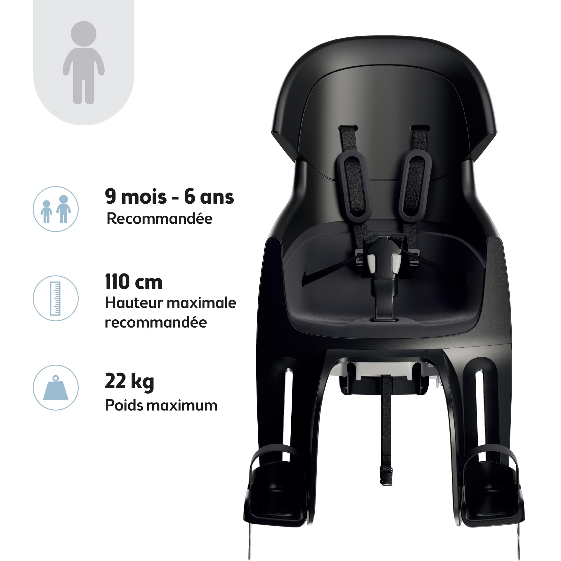 BOBIKE 8010800001 - Siège vélo arrière Exclusive Evolve Maxi pour Porte-Bagages, pour Enfants de 9 Mois à 6 Ans jusqu'à 22 kg en Couleur Noir Urbain