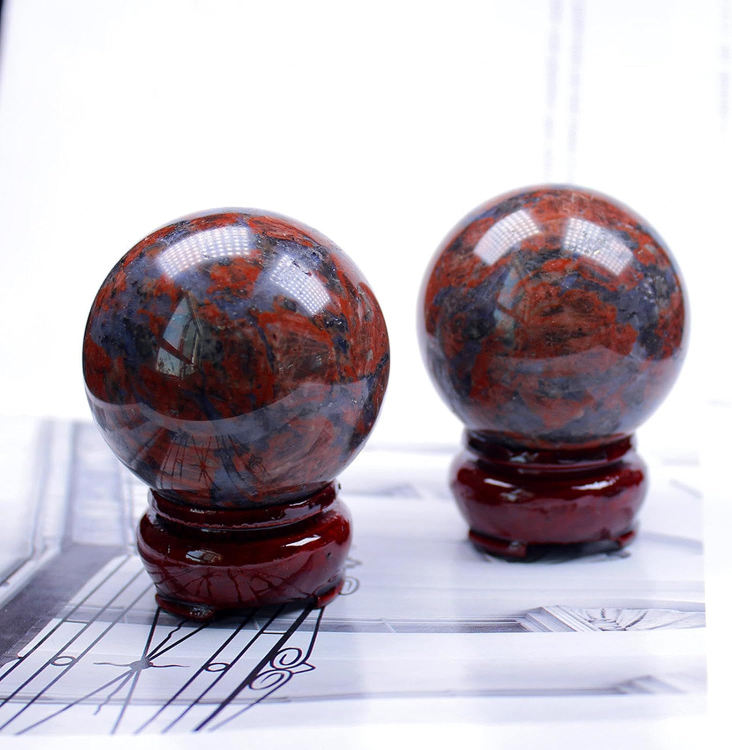 Crystal Jet Red Tiger Eye Gemstone Ball Magic Fortune Teller Himalayan Rock Stone, Amphibolite Ball-7~8cm