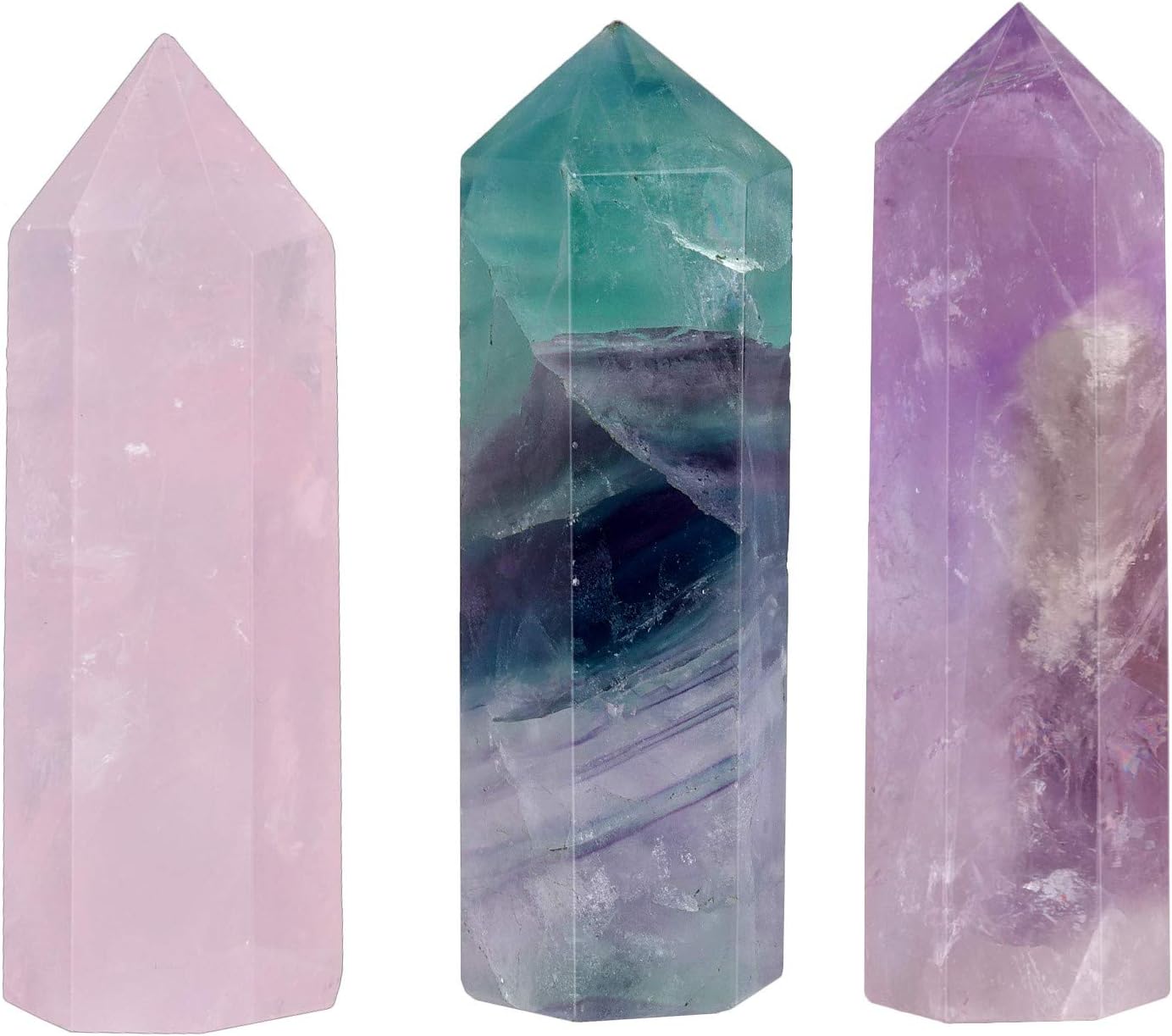 Amogeeli Set of 3 Self Standing Healing Crystals Points Wand, 6 Faceted Prism Bar Natural Stone for Reiki Decoration