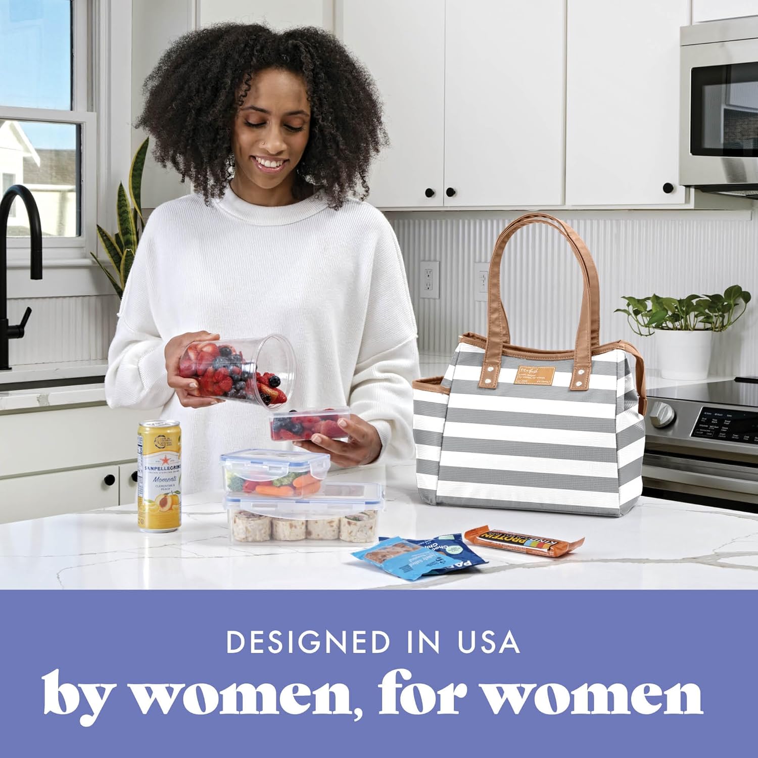 Fit & Fresh Lunch Bag For Women, Insulated Womens Lunch Bag For Work, Leakproof & Stain-Resistant Large Lunch Box For Women With Containers and Matching Tumbler, Zipper, Westerly Lunch Bag, Grey Strip - Image 6