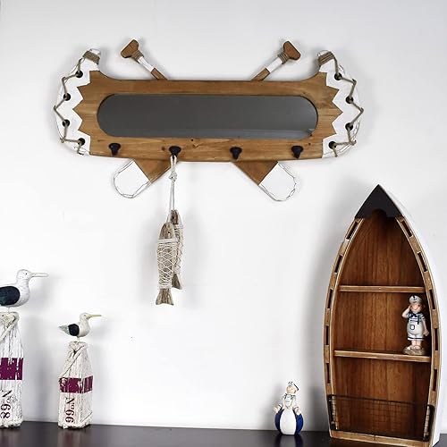 Miniatura 3 de K KILIPES Espejo de pared de madera con ganchos, marco de madera rústico, espejo de pared colgante para baño, entrada, dormitorio, sala de estar,