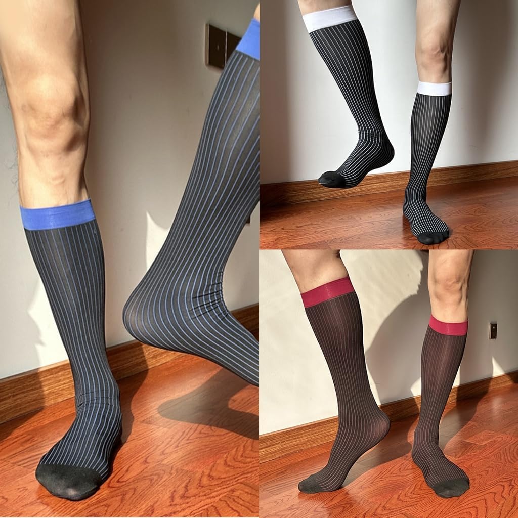 Mens Sheer Business Dress Socks Long Over the Calf Dress or Work Socks Nylon Dress Socks Knee Highs Dress Socks