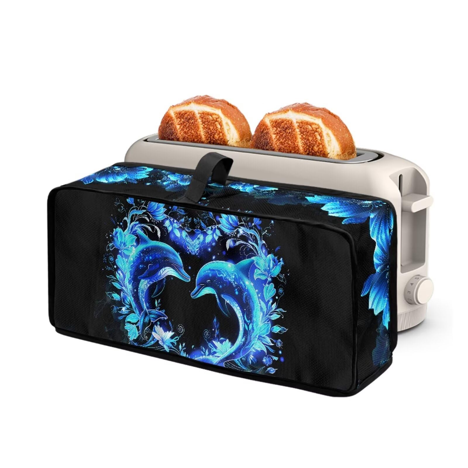 Slim Toaster Bread Machine Cover with Handle Fits for Most Standard 2 Slice Long Slot Toasters, Keep Kitchen Appliance Clean Dust-proof Cover Blue Dolphins Print