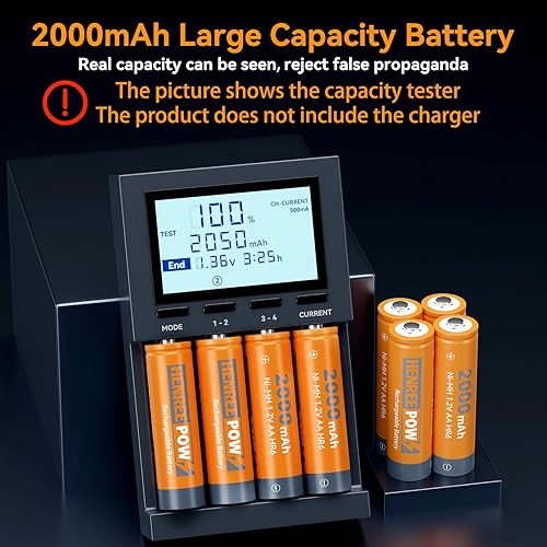 Miniatura 3 de Henreepow Baterías AA recargables de 1.2 V, baterías recargables AA de alta capacidad de 2000 mAh, capacidad real, 1500 ciclos de recarga, larga