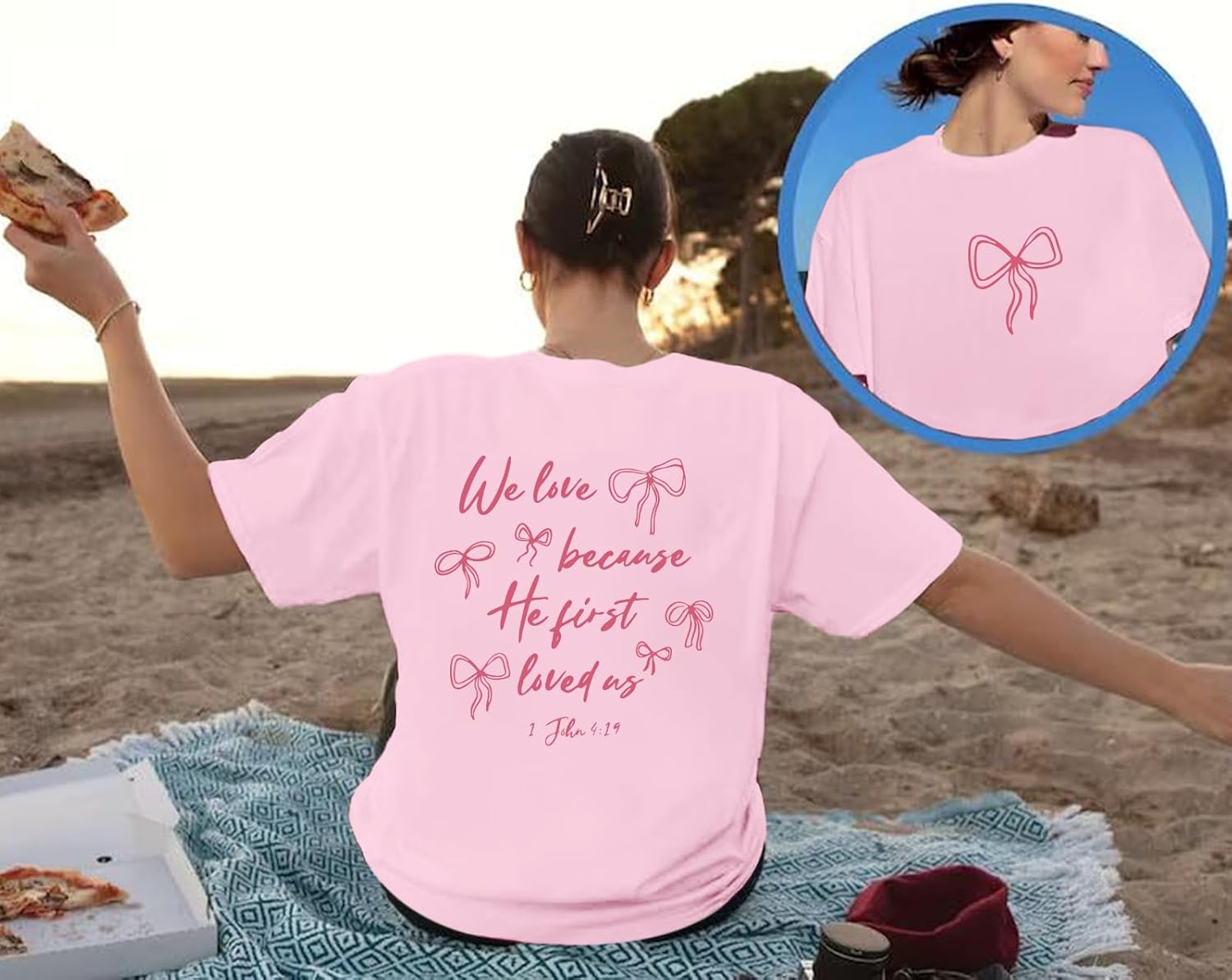 Christian Faith Bow Shirts for Women Cute Coquette Shirt Jesus Religious Tshirts Bible Verse Oversized Graphic Tees - Image 2