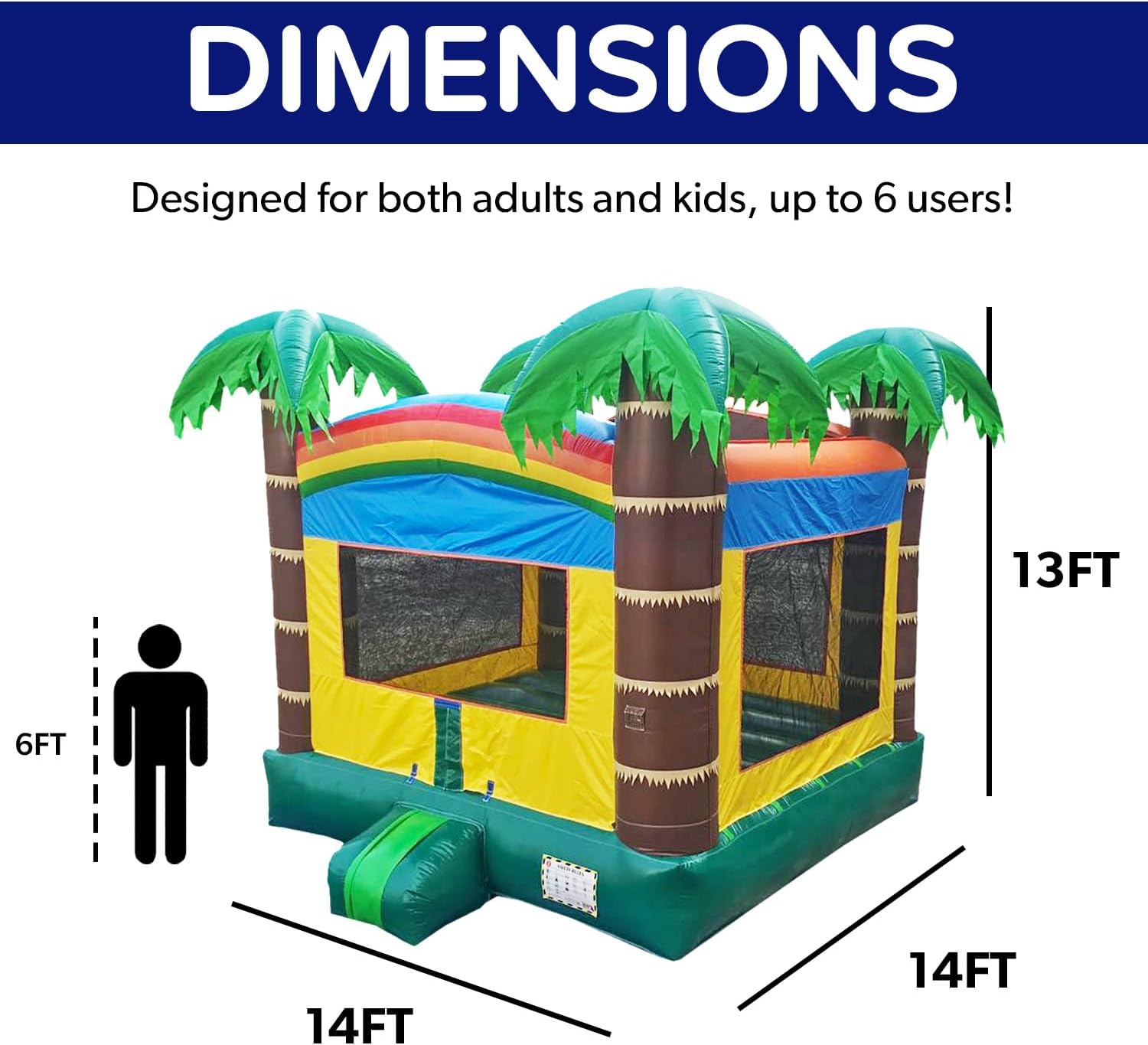 JumpOrange 14’x14’ Commercial Safari Inflatable Bounce House – 13ft Tall Heavy Duty 15oz PVC Bouncer with Blower & Basketball Hoop- Indoor& Outdoor Rental Grade Jump House for Kids and Adults