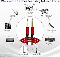 Vista 6 de Elebase Cable de Instrumento TRS de 1/4 Pulgada 20 Pies Paquete de 2, Cable de Audio Estéreo de Conexión de 6.35mm Macho Recto, Línea Equilibrada