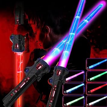 ZYGSEVE Light Saber for Kids - LED Colour Changing Lightsaber Toys With 7 Colors and FX Sounds - Extendable Light Sabers for Halloween Fancy Dress Parties (2Black)