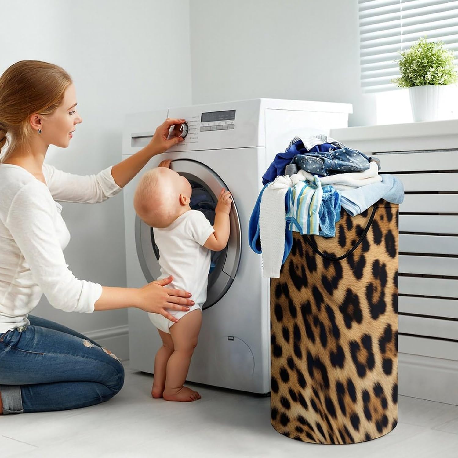 Rough Leopard Print Laundry Hamper Large Collapsible Laundry Basket with Handles Waterproof Clothes Hamper Portable Dirty Clothes Basket for Bedroom Laundry Room Closet Bathroom