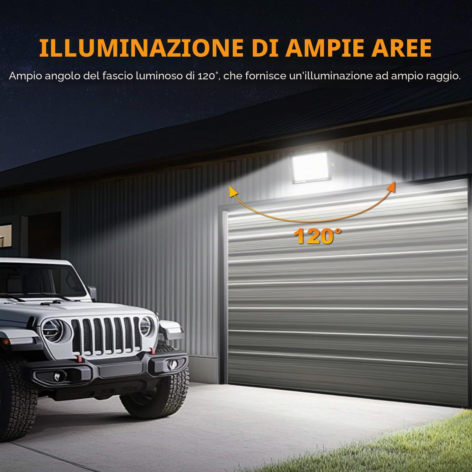 SKYWORLD Faretto LED da Esterno, 150W 15000LM Faretti Led con Spina | Proiettore Fari di sicurezza, IP66 Impermeabile Lampada Faro per Terrazza Giardino Cortile Patio Garage, 6000K Bianca Fredda