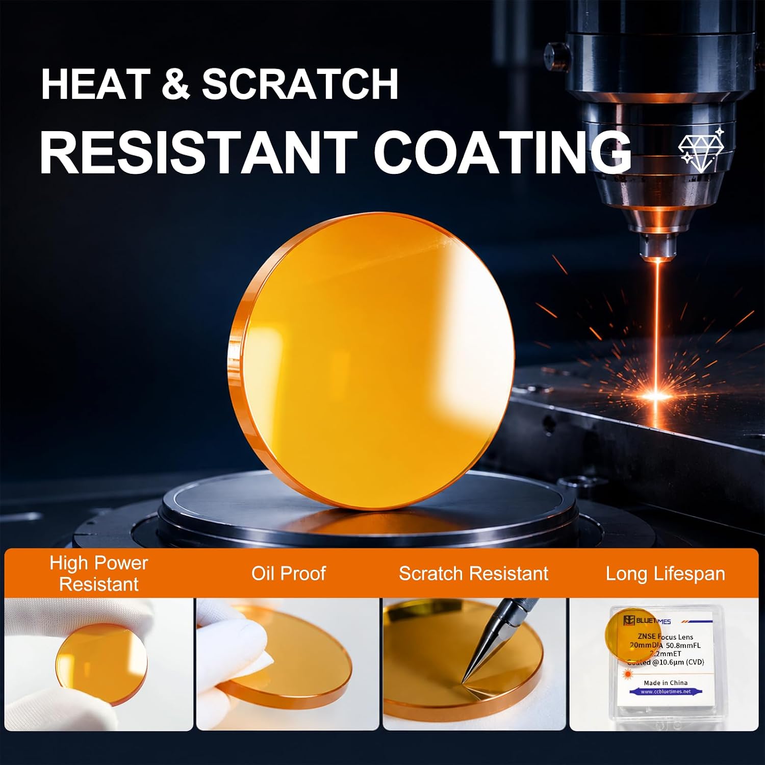 PVD ZnSe CO2 Laser Focus Lens 20mm Diameter FL 50.8mm (2") Meniscus Focal Lens for 40W-300W CO2 Laser Engraving Cutting Machine | ≥99.5% High Transmittance Double-Sided Coated
