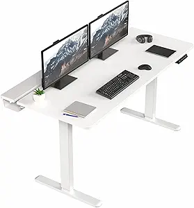 VIVO Electric 60 x 30 in Standing Adjustable Gaming Desk with Hidden Cable Trays, Full-Size Mouse Pad, Holds 220 lbs, White Top White Frame