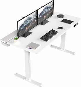 VIVO Electric 60 x 30 inch Standing Adjustable Gaming Desk with Cable Management, Mouse Pad, White