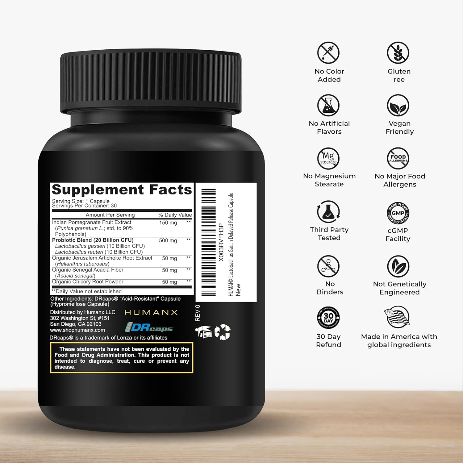 HUMANX Lactobacillus Gasseri & Reuteri+ 20 Billion CFU Plus Organic Prebiotics and Punicaligans - Probiotic Supplements - USA Made - Non-GMO - Performance Driven Delayed Release Capsule - Image 2