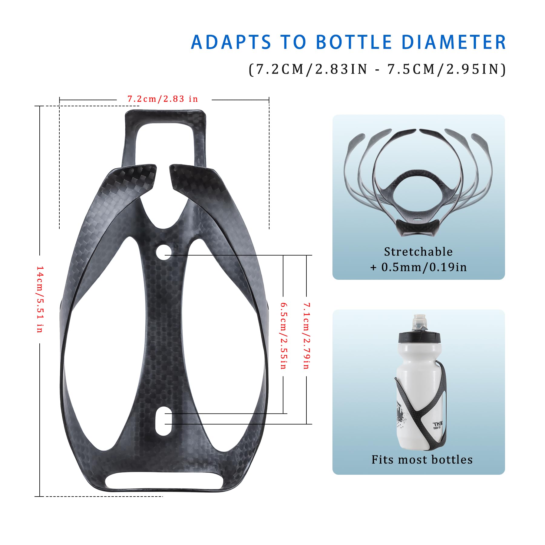 GeträNkehalter Fahrrad 3K Carbonfaser-Flaschenhalter for Fahrräder, MTB, Rennrad, Flaschenhalter, Mattschwarz, Gewicht (16 ± 2 g) Fahrrad Flaschenhalter(Matte Black 2Pieces)