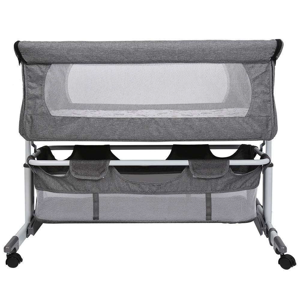 Beistellbett & Babywiege & Reisebett, 5-stufig Höhenverstellbares Babybett, neigbar, Stubenwagen für Babys, 92 x 58 x 70–90 cm (Cremeweiß)