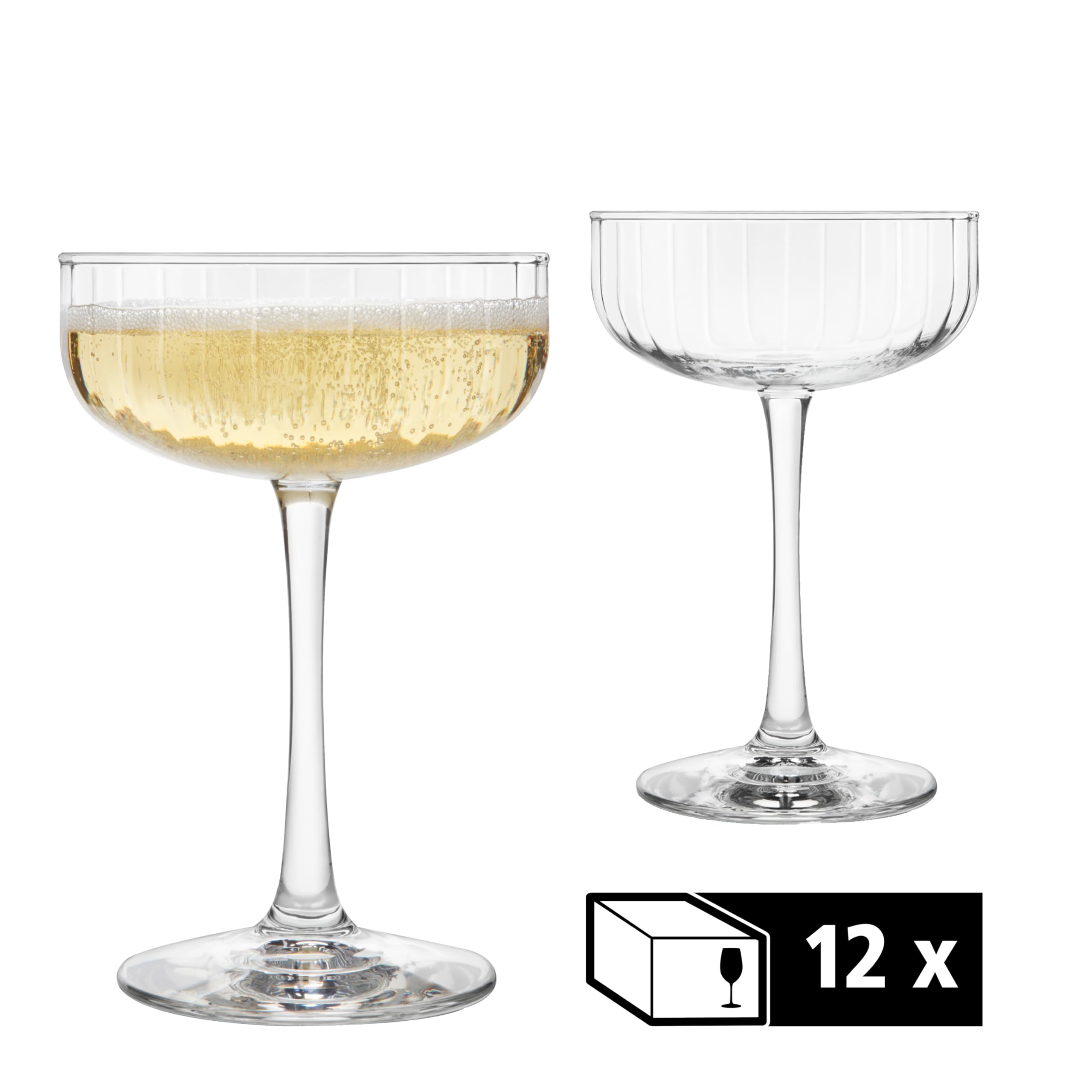 LIBBEY Trinkglas, Coupe "LINEAR", 251 ml, 12er Set, Kristallklares Pressglas, Cocktailglas