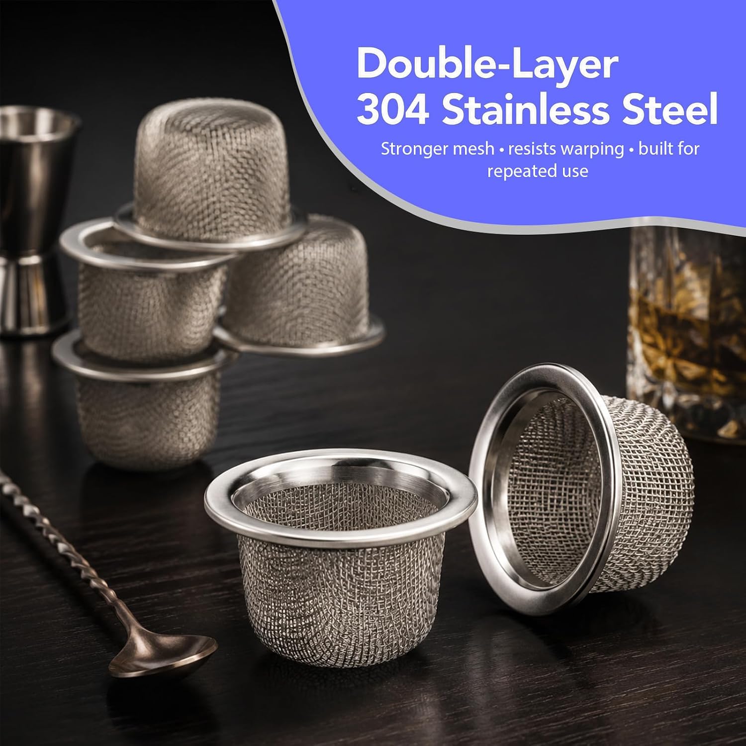 5 Pack Cocktail Smoker Screen Filter, 304 Stainless Steel Double Layer Metal Strainer, Reusable Washable Drink Filter for Whiskey, Bourbon, Cocktails