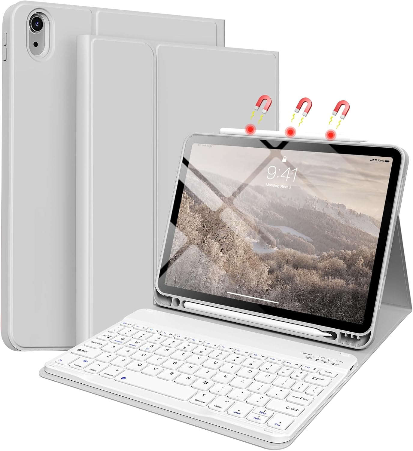 Case for iPad Air 8th/7th/6th 11-inch M4/M3/M2 (2026/2025/2024), iPad Air 5th 4th Gen 10.9 inch with Keyboard 2022 2020, Detachable Wireless Keyboard Cover with Pencil Holder, Gray