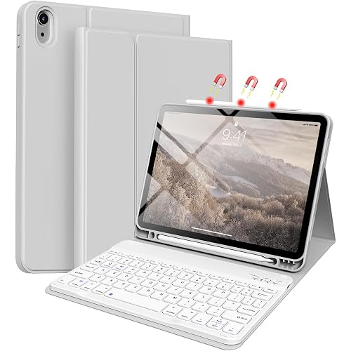 Case for iPad Air 8th/7th/6th 11-inch M4/M3/M2 (2026/2025/2024), iPad Air 5th 4th Gen 10.9 inch with Keyboard 2022 2020, Detachable Wireless Keyboard Cover with Pencil Holder, Grey