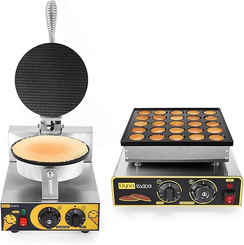 Dyna-Living Máquina comercial de cono de gofres de 110 V 1200 W y 25 unids holandesa máquina eléctrica para panqueques de hierro mini panqueques