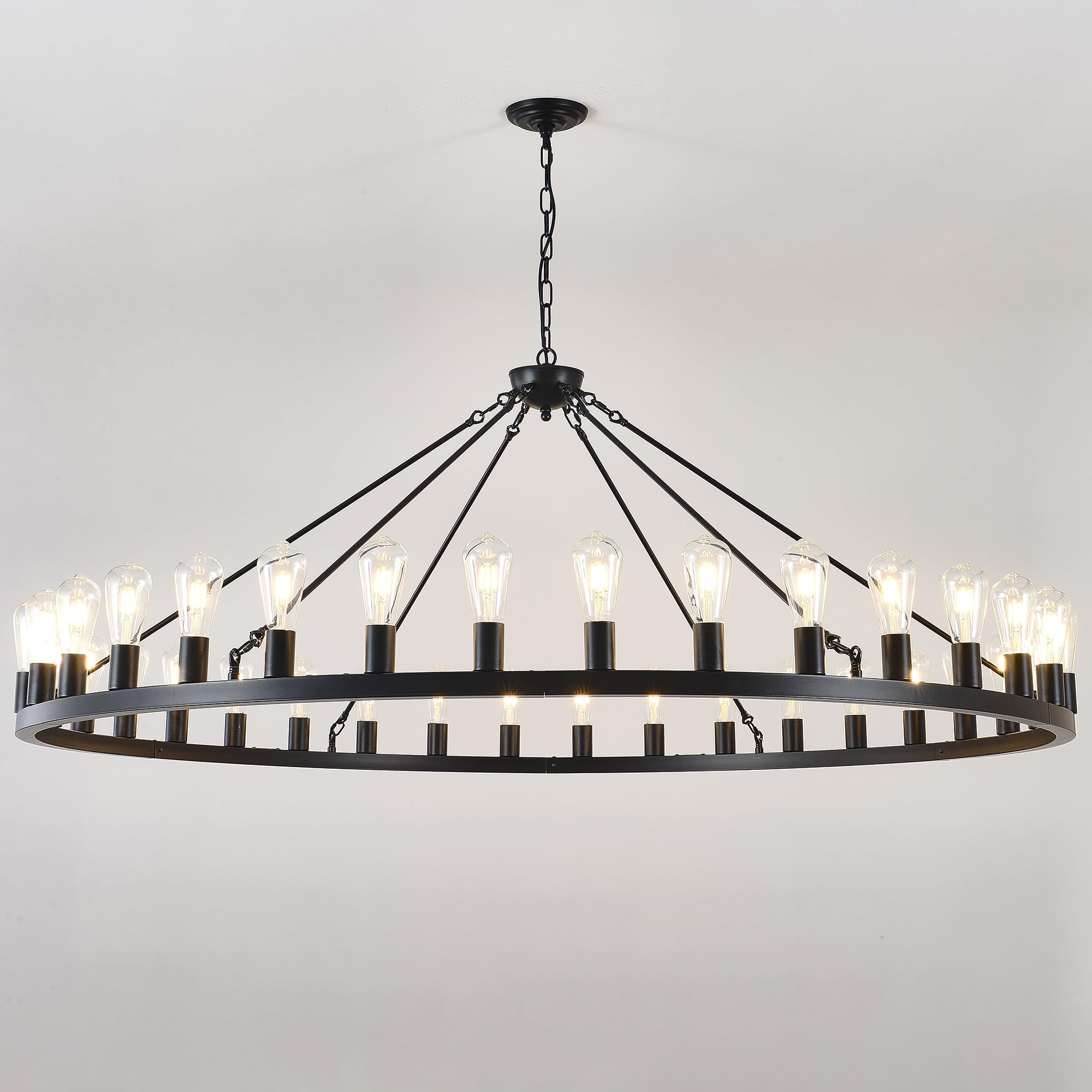 Large black wagon wheel chandelier 64 inch 36-Light Farmhouse wagon Wheel Chandeliers Round Industrial ceiling light fixtures for