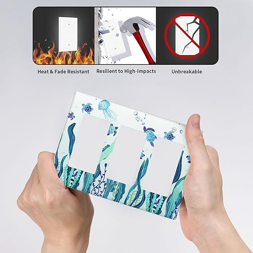 Miniatura 268 de Vista de ventana, isla tropical, playa, palmeras, cielo soleado, cubierta de interruptor de luz de palanca individual, placa decorativa de pared