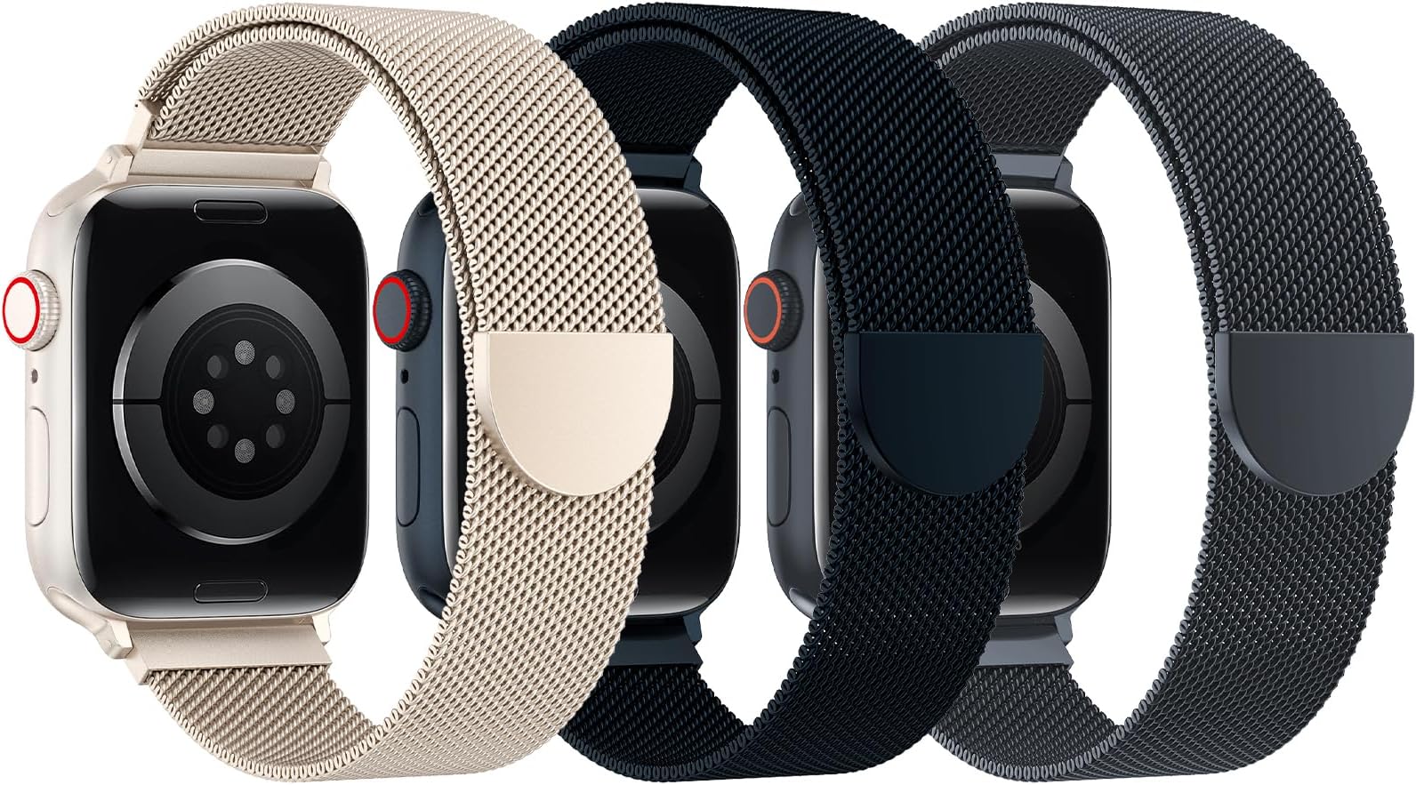 BELONGME 3 Pack Mesh Loop Compatible with Apple Watch Bands for Women Men 40mm 41mm 38mm 42mm 44mm 45mm 49mm 46mm Series 11 10 9 8 7 6 5 4 Ultra3 SE3 2, Stainless Steel Metal Magnetic Strap for iWatch