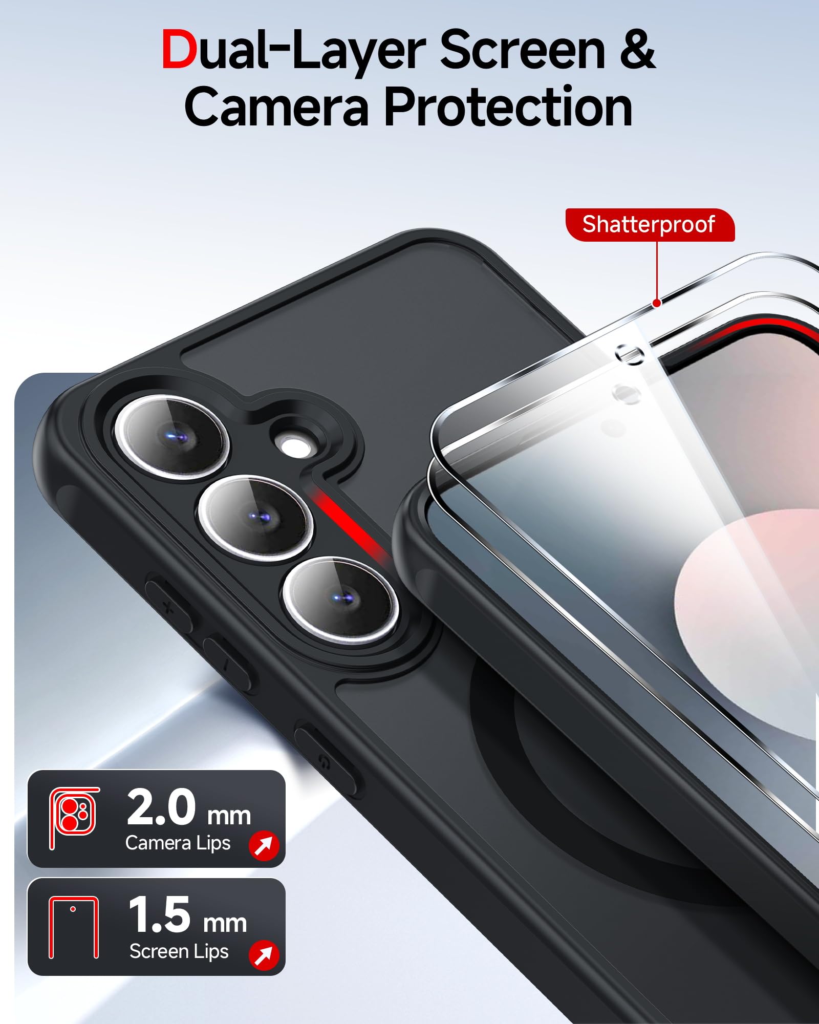 LeYi Zestaw 2 twardych etui ochronnych z pierścieniem podporowym do Samsung Galaxy S25 FE/S25FE 5G, czarne