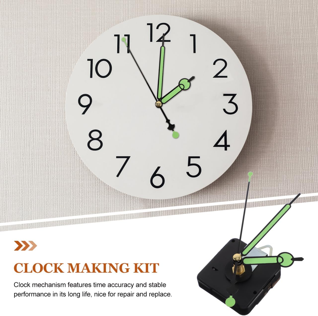 DOITOOL 1 Set Clock Mechanism Replacement, 3D Clock Movement with Luminous Hands for DIY Wall Clocks, Analog Display