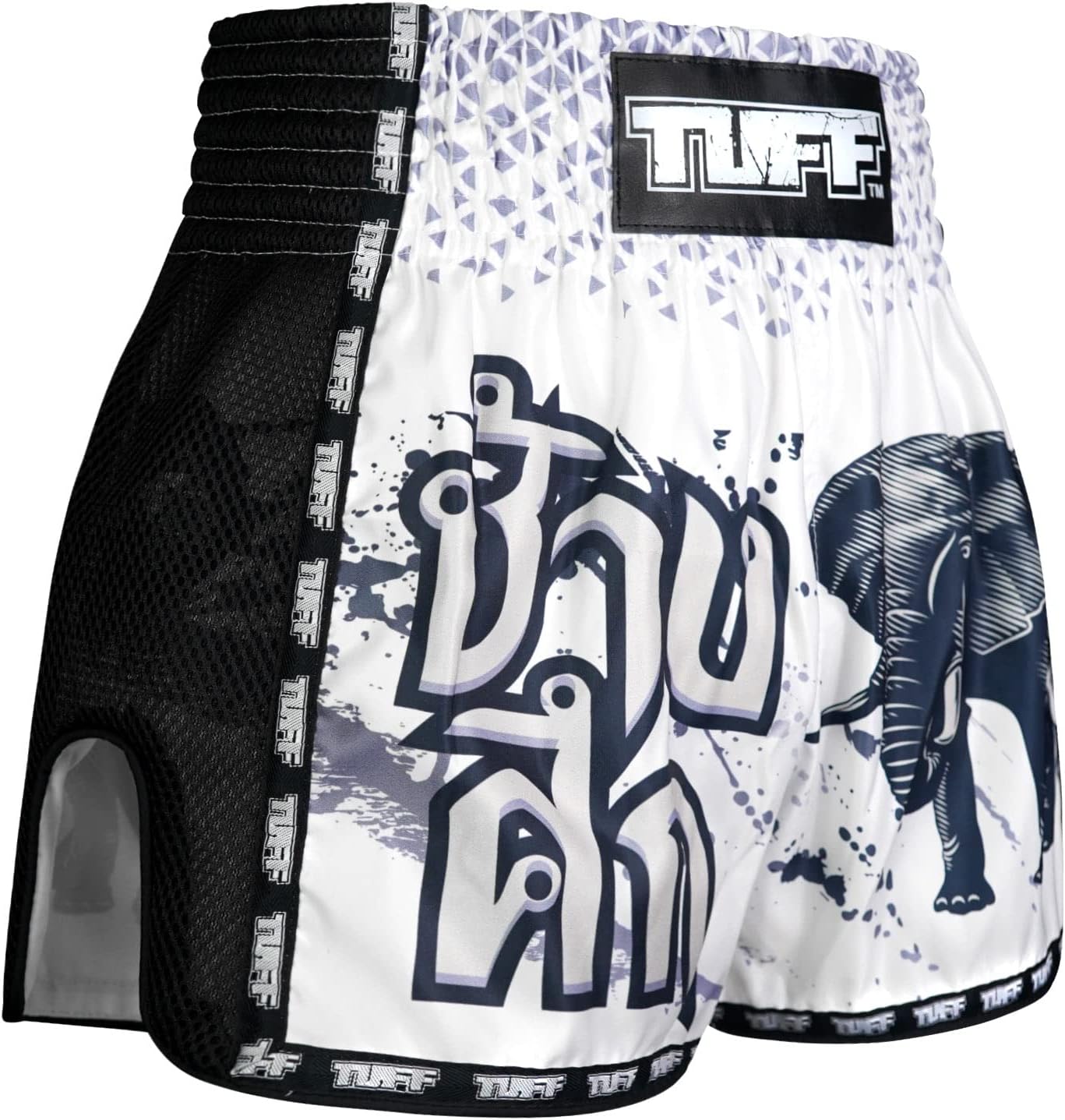 Tuff Sport Retro Muay Thai Shorts Boxing Shorts Classic Slim Cut MMA Kickboxing Workout Set Clothing Training (XL, TUF-MSC112-WHT)